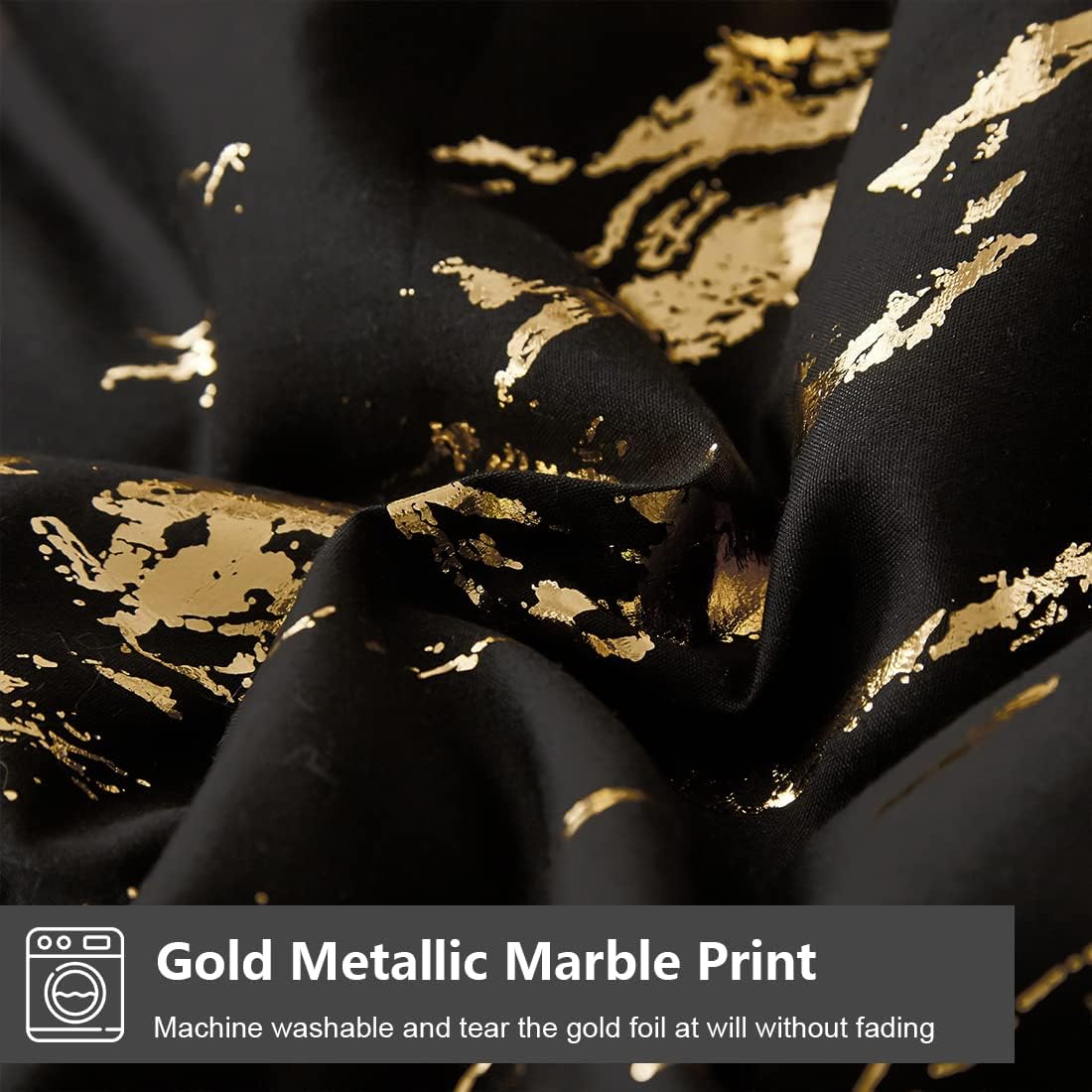Quilts & Duvets: Black Gold Metallic Marble Comforter Set, King Size, Foil Print Glitter 3-Piece Bedding
