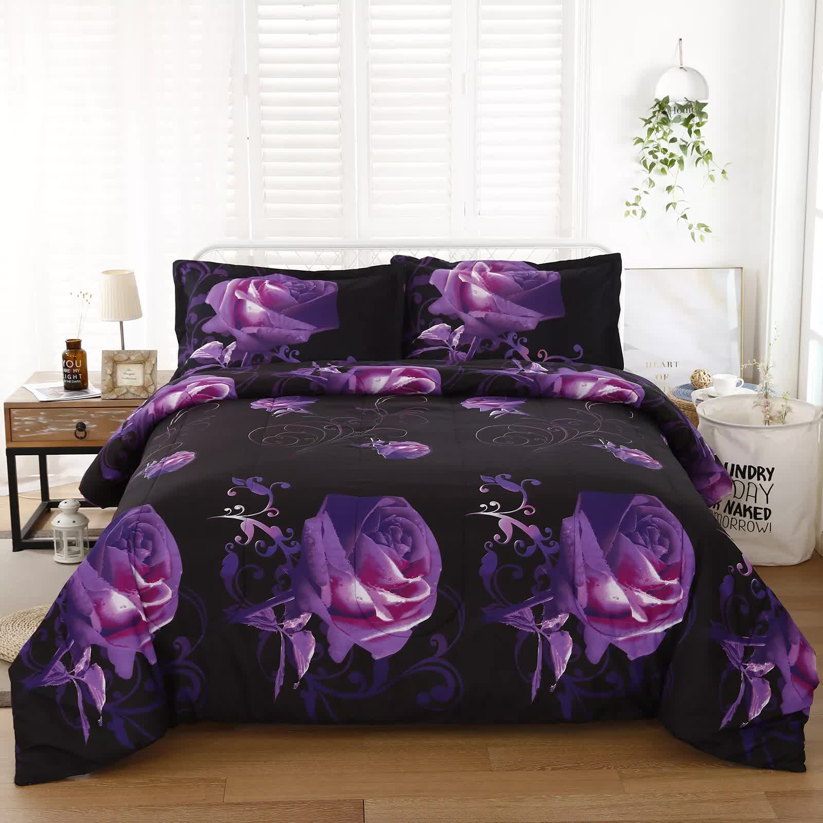 Quilts & Duvets: Rose Golden Hour Comforter Set  Aesthetic 3‑Piece Bedroom Mood