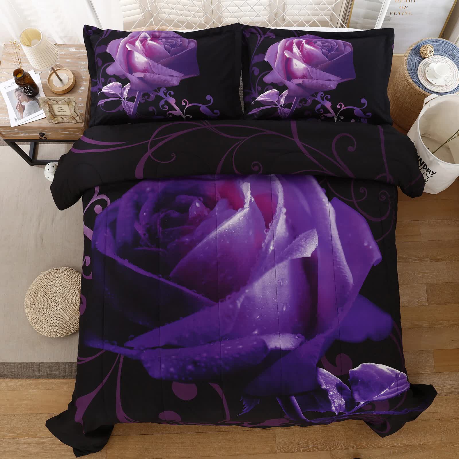 Quilts & Duvets: Rose Golden Hour Comforter Set  Aesthetic 3‑Piece Bedroom Mood