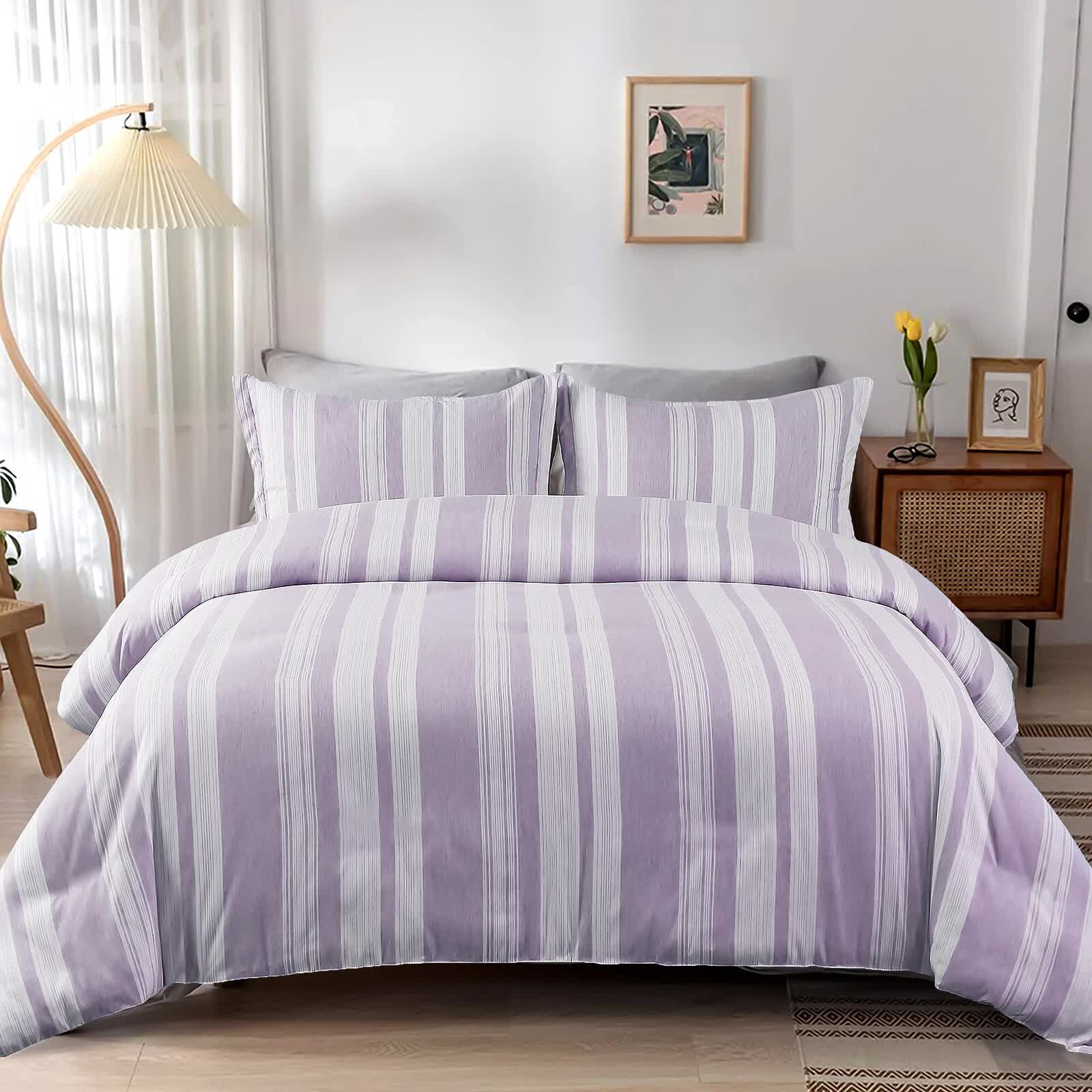 Quilts & Duvets: Midnight Calm stripes purple 3‑Piece Bedding  Cozy comforter Style
