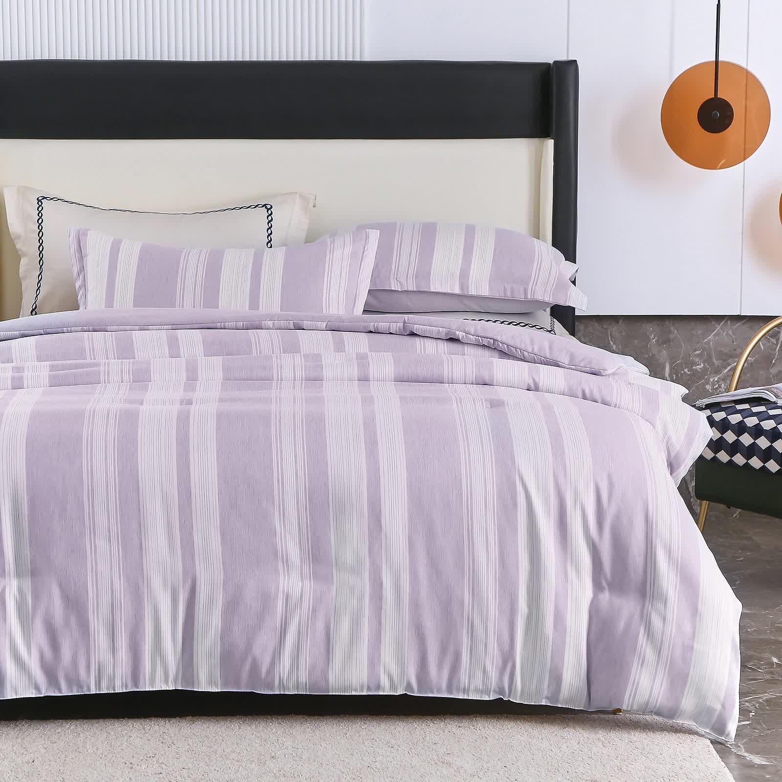 Quilts & Duvets: Midnight Calm stripes purple 3‑Piece Bedding  Cozy comforter Style
