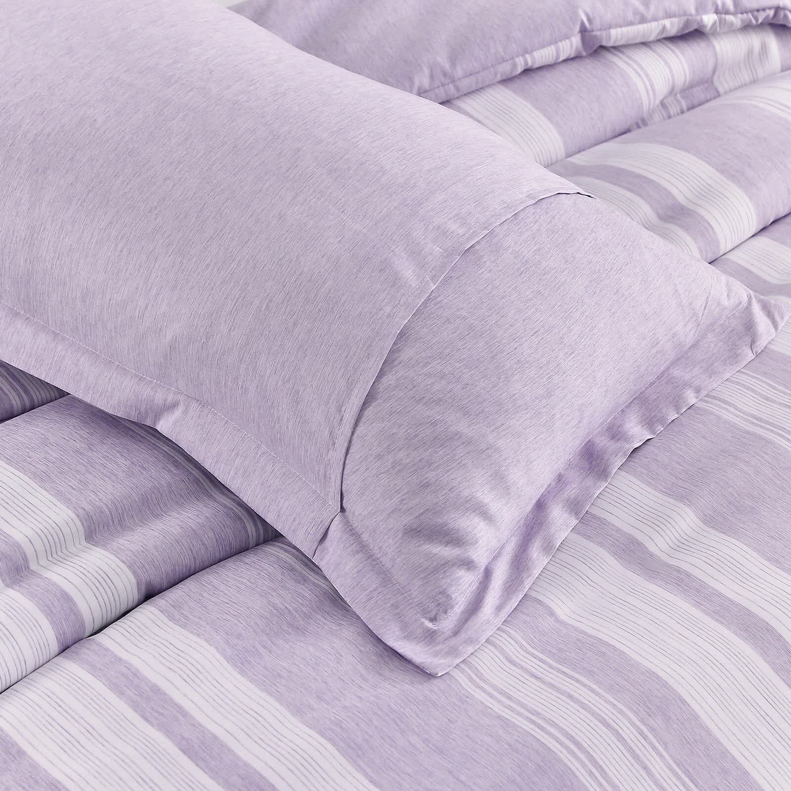 Quilts & Duvets: Midnight Calm stripes purple 3‑Piece Bedding  Cozy comforter Style