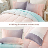 Quilts & Duvets: Girls Comforter Set, King Size, Ombre Blue Pink Rainbow 3-Piece Bedding Collection
