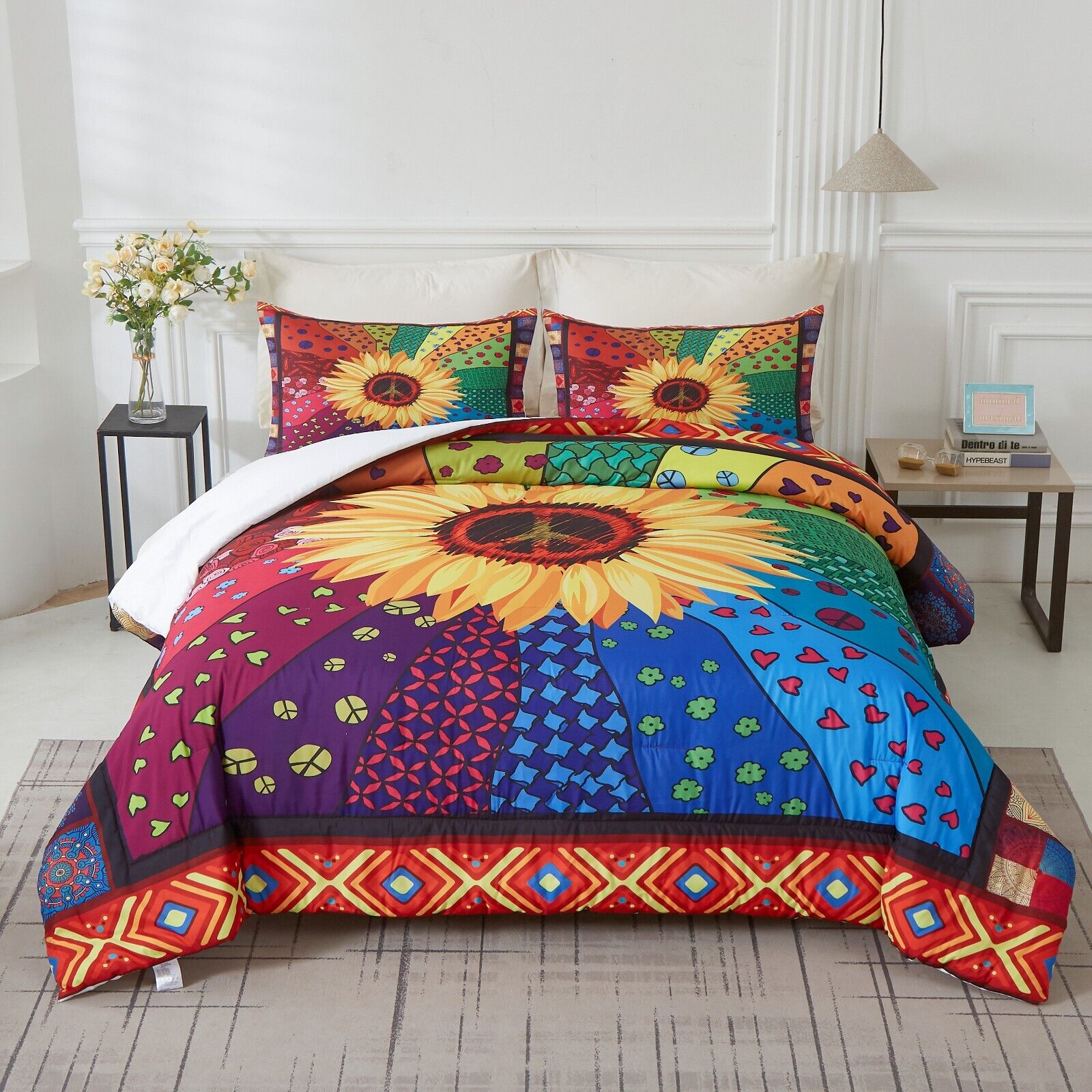 Quilts & Duvets: Floral Sunflower Comforter Set, King Size, Quilted Bedding with Pillowcases