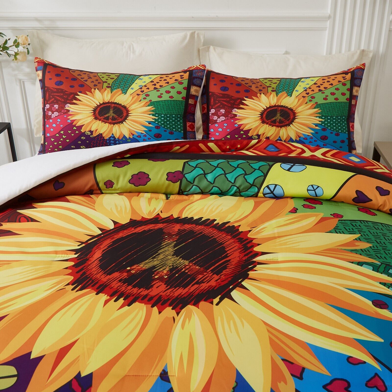 Quilts & Duvets: Floral Sunflower Comforter Set, King Size, Quilted Bedding with Pillowcases