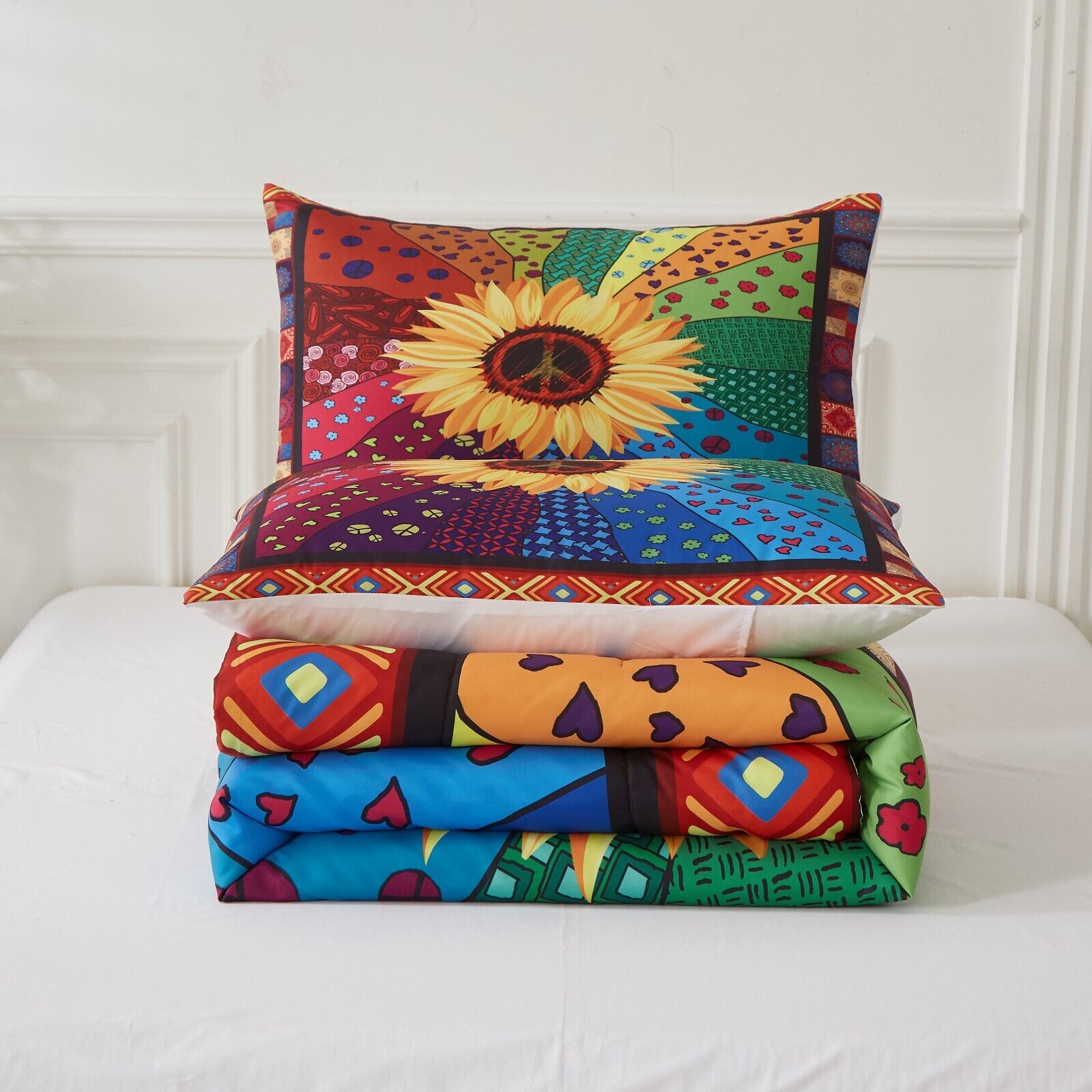 Quilts & Duvets: Floral Sunflower Comforter Set, King Size, Quilted Bedding with Pillowcases