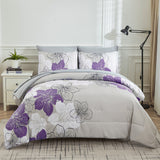 Quilts & Duvets: Floral Comforter Set, King Size, Purple Floral 3-Piece Bedding, Lightweight Microfiber