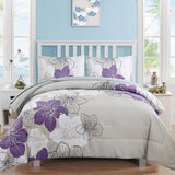 Quilts & Duvets: Floral Comforter Set, King Size, Purple Floral 3-Piece Bedding, Lightweight Microfiber