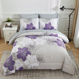 Quilts & Duvets: Floral Comforter Set, King Size, Purple Floral 3-Piece Bedding, Lightweight Microfiber