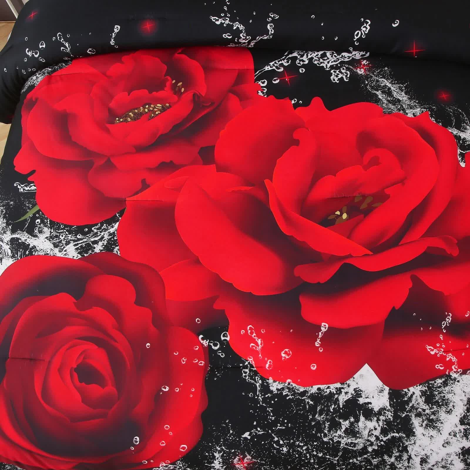 Quilts & Duvets: Chill Haven Red Rose 3‑Piece Comforter Bundle  Relax & Recharge Style