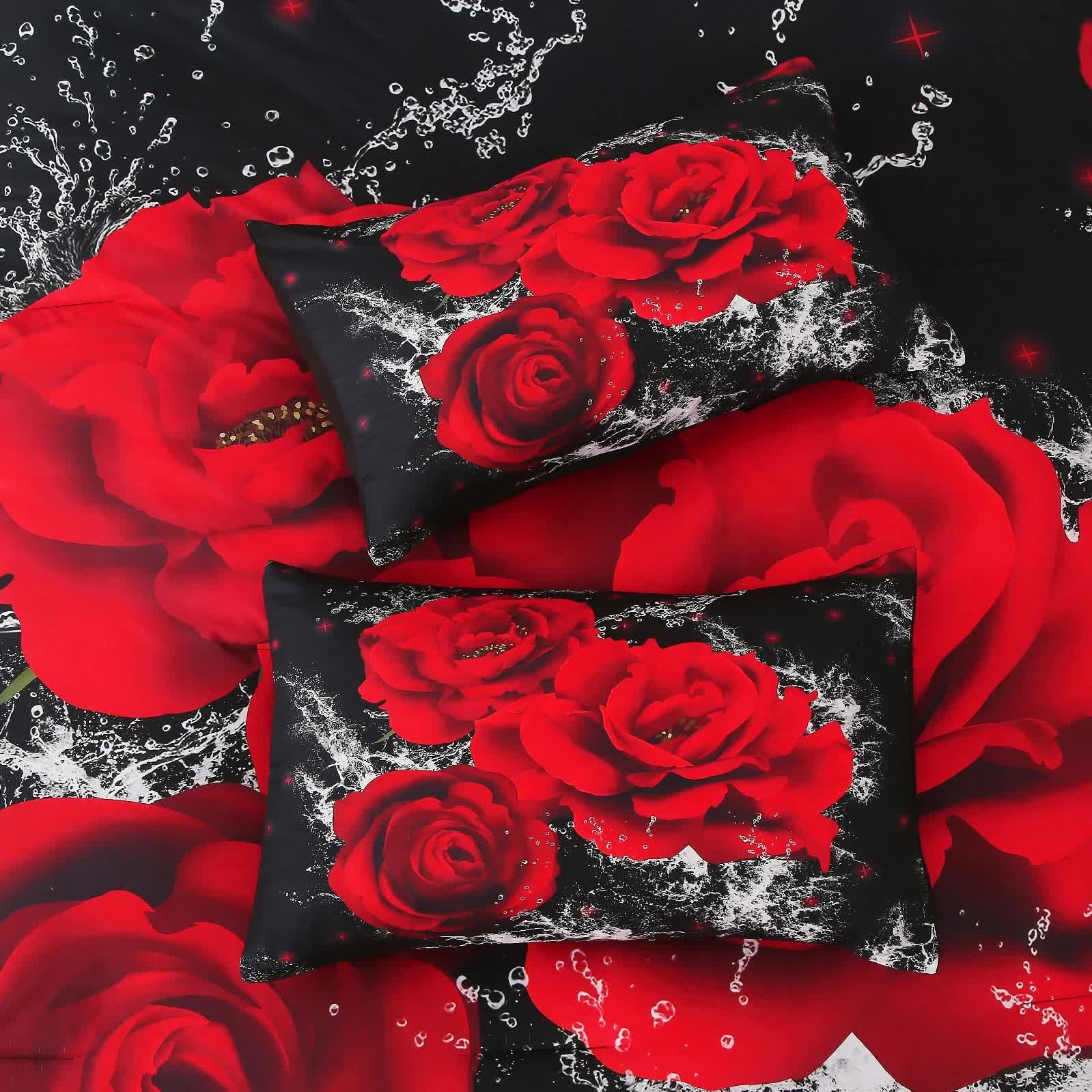 Quilts & Duvets: Chill Haven Red Rose 3‑Piece Comforter Bundle  Relax & Recharge Style