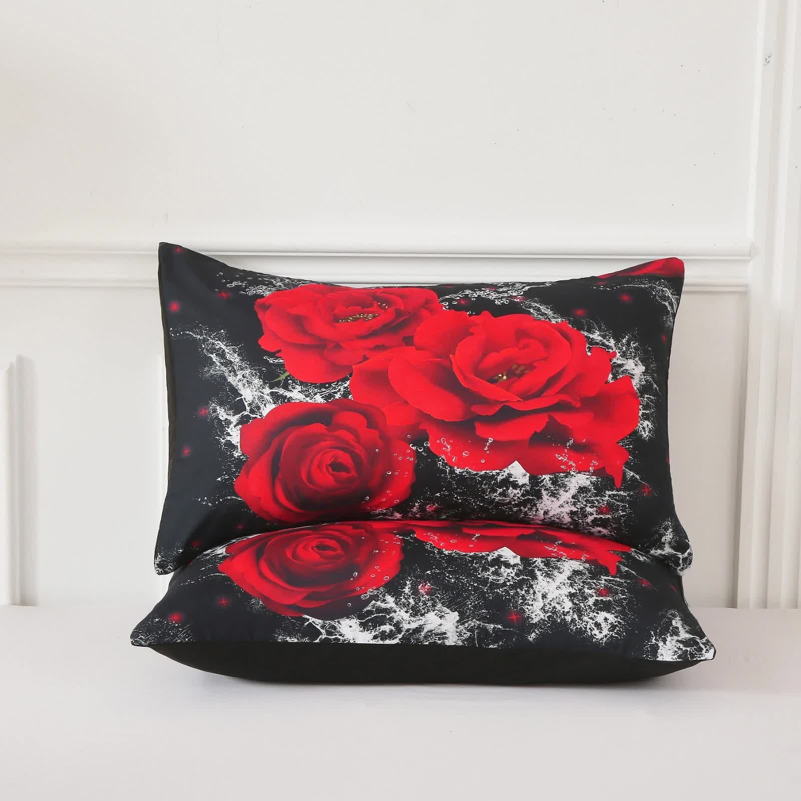 Quilts & Duvets: Chill Haven Red Rose 3‑Piece Comforter Bundle  Relax & Recharge Style