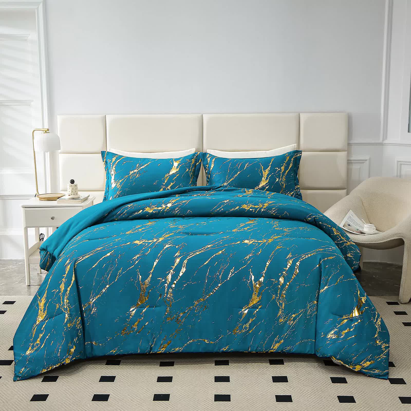 Quilts & Duvets: Cozy Cloud 3 Teal ‑Piece Comforter Bundle  Instagram‑Ready Bedroom