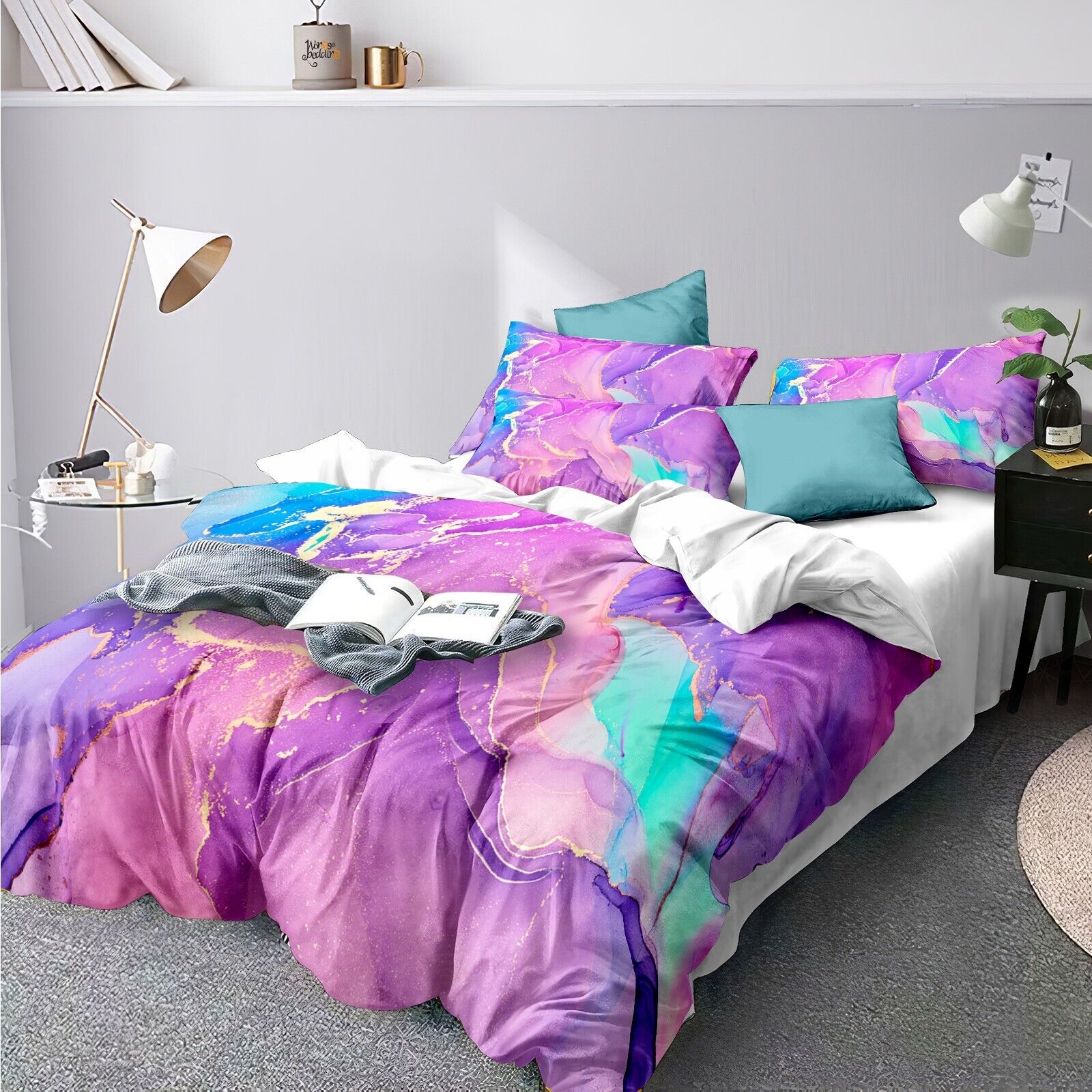 Quilts & Duvets: Marble Comforter Set, Queen Size, Warm Quilted Microfiber Bedding
