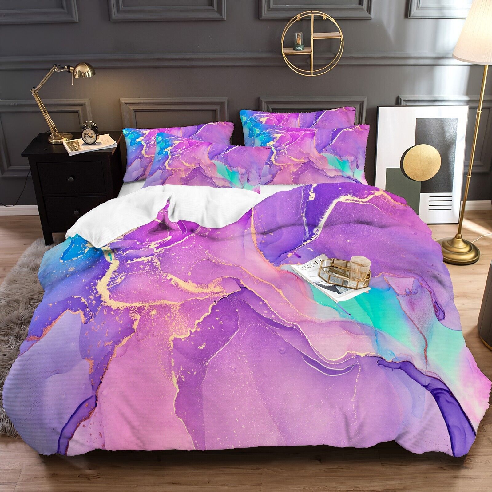 Quilts & Duvets: Marble Comforter Set, Queen Size, Warm Quilted Microfiber Bedding