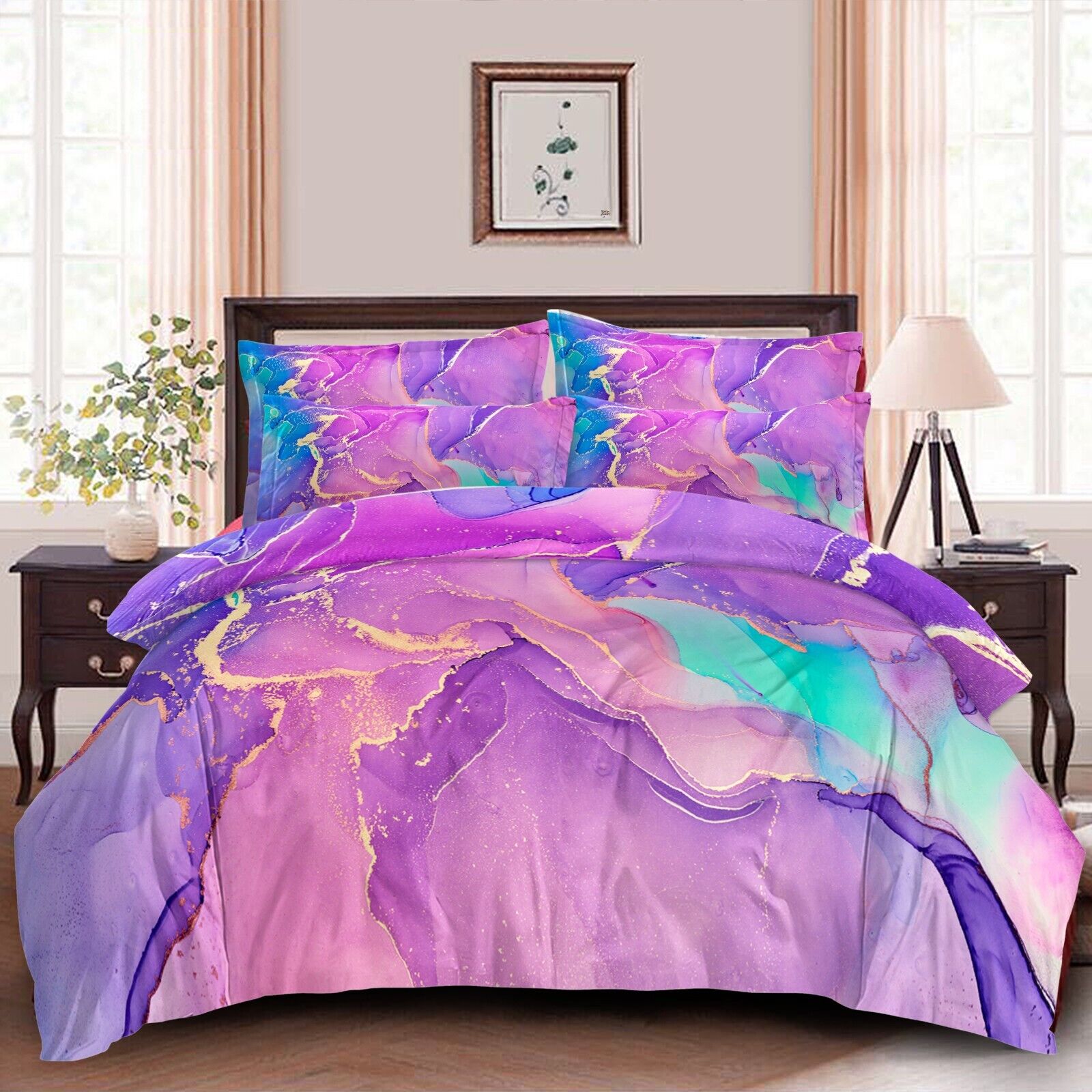 Quilts & Duvets: Marble Comforter Set, Queen Size, Warm Quilted Microfiber Bedding