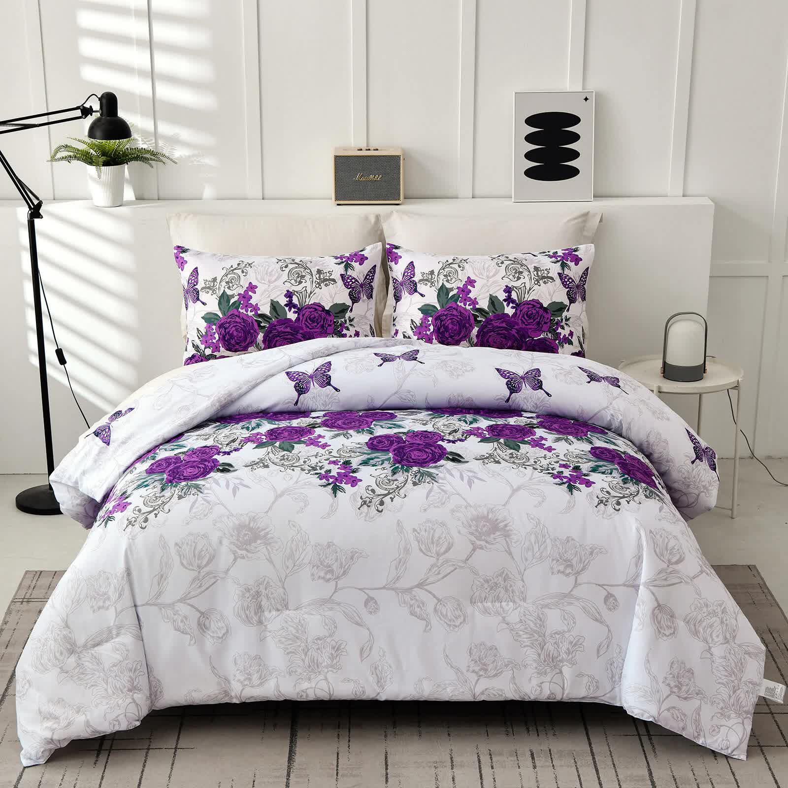 Quilts & Duvets: Luxe Loft Purple rose Quilted Comforter & Shams  Trending 3‑Piece Set