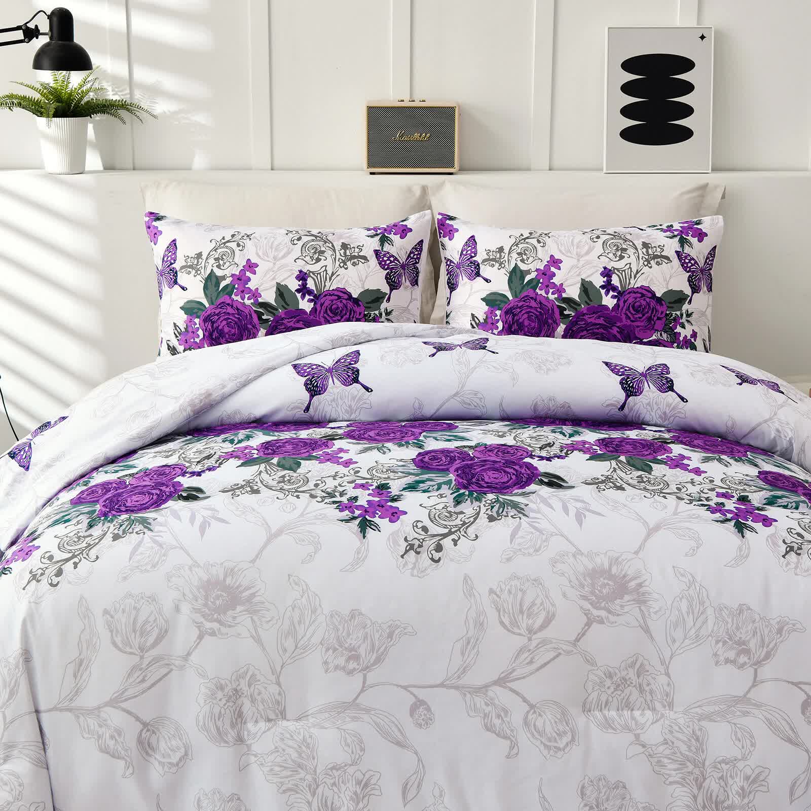 Quilts & Duvets: Luxe Loft Purple rose Quilted Comforter & Shams  Trending 3‑Piece Set