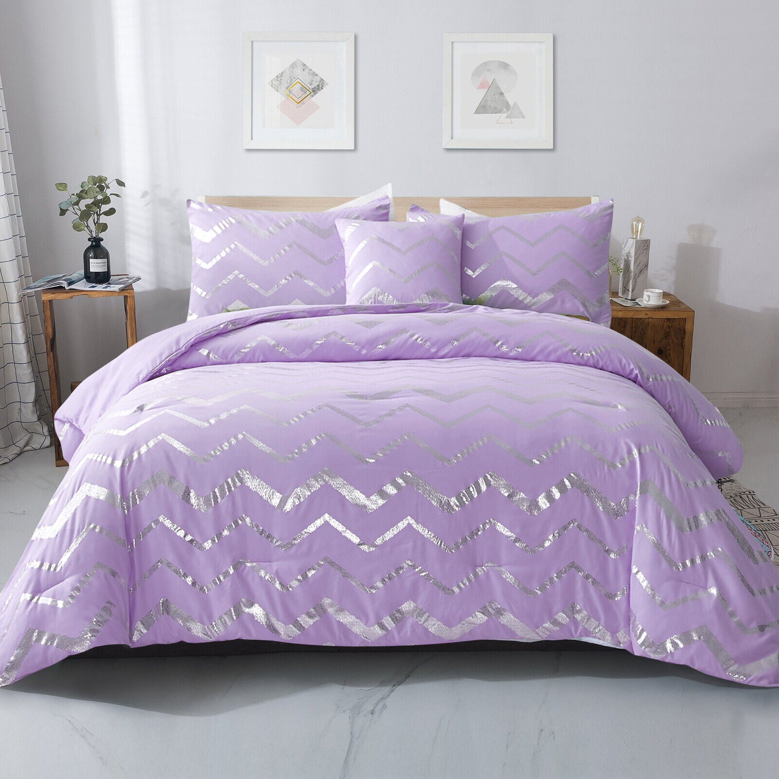Quilts & Duvets: Soft Purple Comforter Set, King Size, Cozy 3-Piece Bedding with Pillowcases