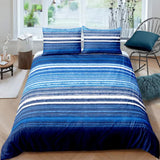 Quilts & Duvets: Nordic Calm stripes Blue 3‑Piece Comforter Set  Scandi Chic Vibes