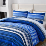 Quilts & Duvets: Nordic Calm stripes Blue 3‑Piece Comforter Set  Scandi Chic Vibes