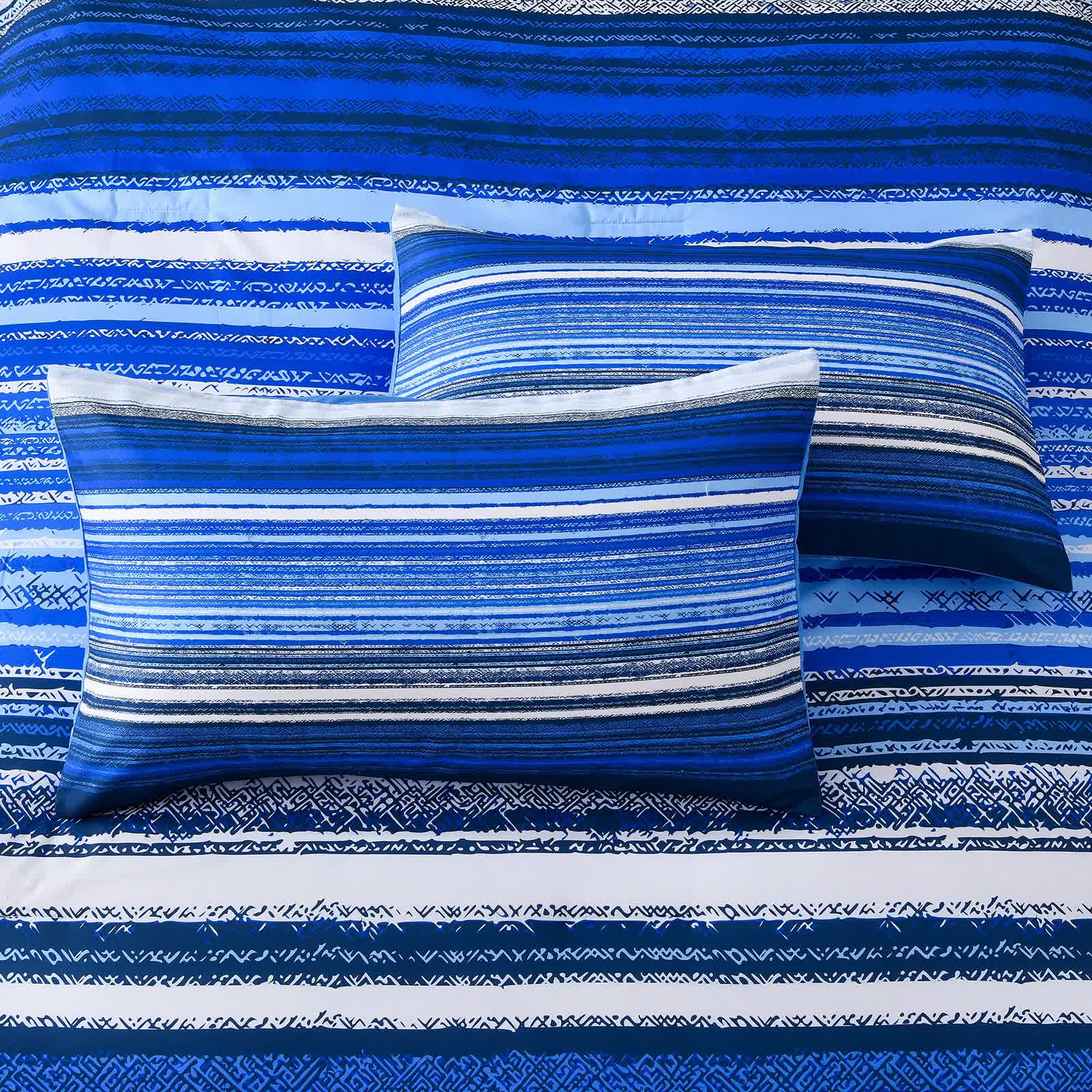 Quilts & Duvets: Nordic Calm stripes Blue 3‑Piece Comforter Set  Scandi Chic Vibes
