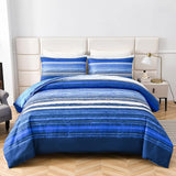 Quilts & Duvets: Nordic Calm stripes Blue 3‑Piece Comforter Set  Scandi Chic Vibes
