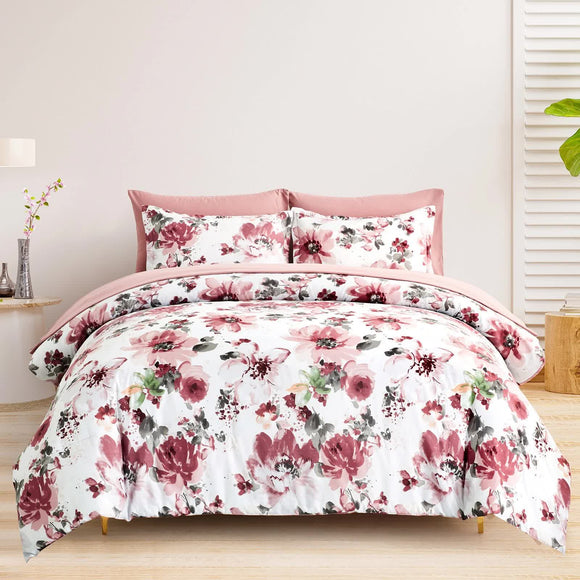 Pure Haven Pink floral 3‑Piece Comforter Set – Clean & Calm Vibe