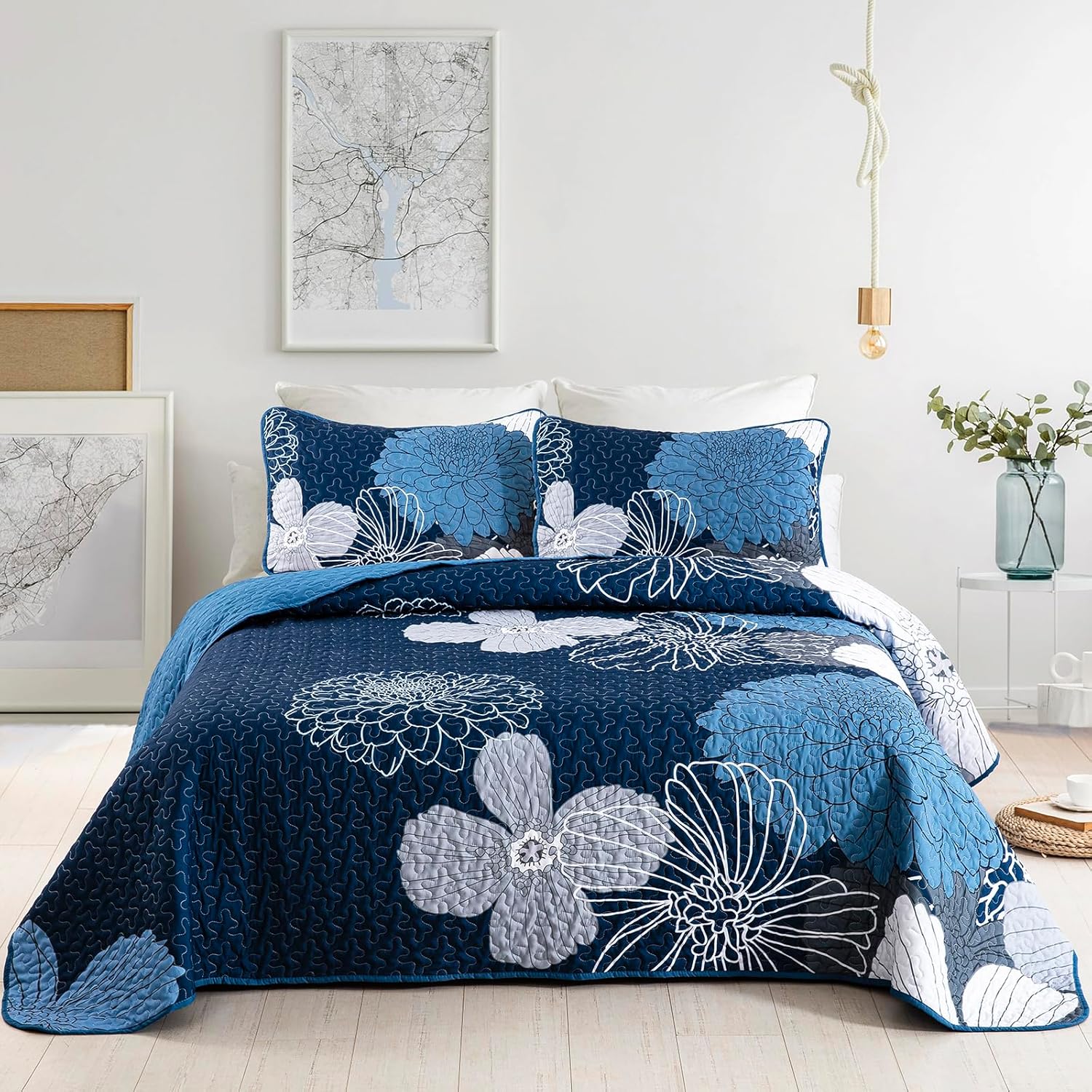 Quilts & Duvets: Frosted Magnolia Chic blue 3 Pc Comforter & Pillow Cover Set KING