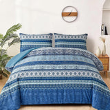 Quilts & Duvets: Boho Vibes blue Bedding Set  3‑Piece Comforter & Pillow Covers