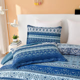 Quilts & Duvets: Boho Vibes blue Bedding Set  3‑Piece Comforter & Pillow Covers