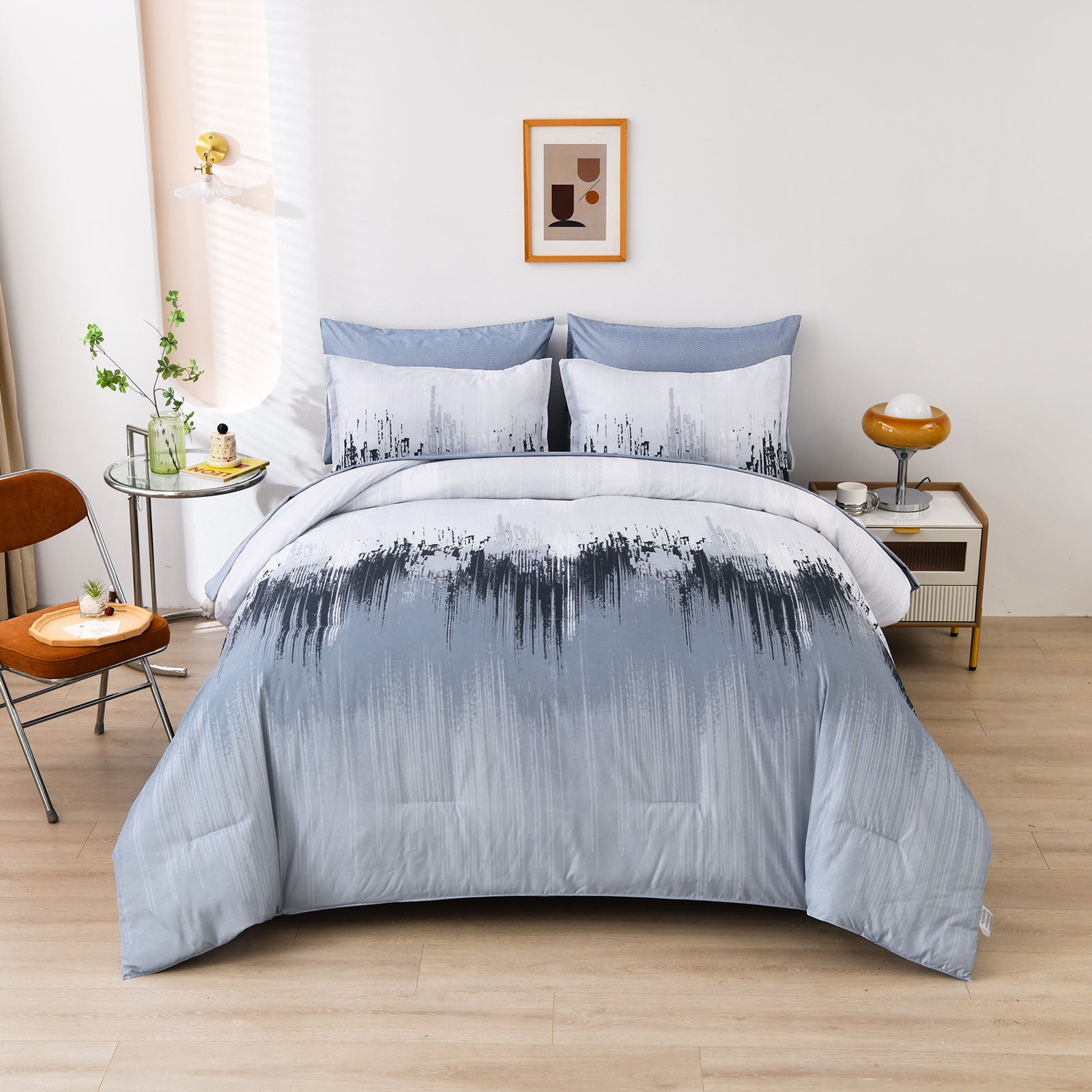 Quilts & Duvets: Floral Stripes Comforter Set, King Size, Warm 3-Piece Bedding with Pillowcases