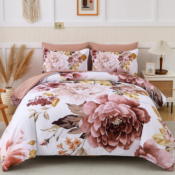 Pure Haven Pink floral 3‑Piece Comforter Set