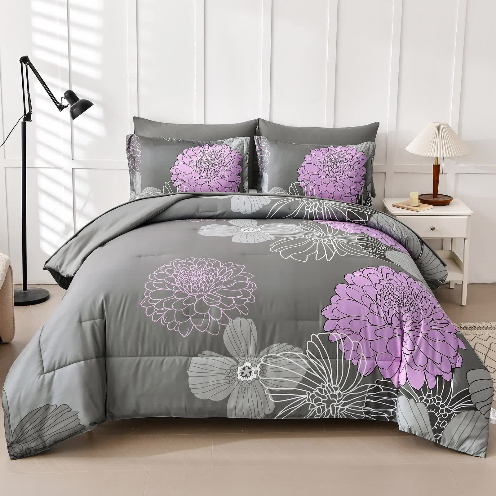Quilts & Duvets: Cloud Nine grey purple Bedding  3‑Piece Comforter Set for Everyday Chill