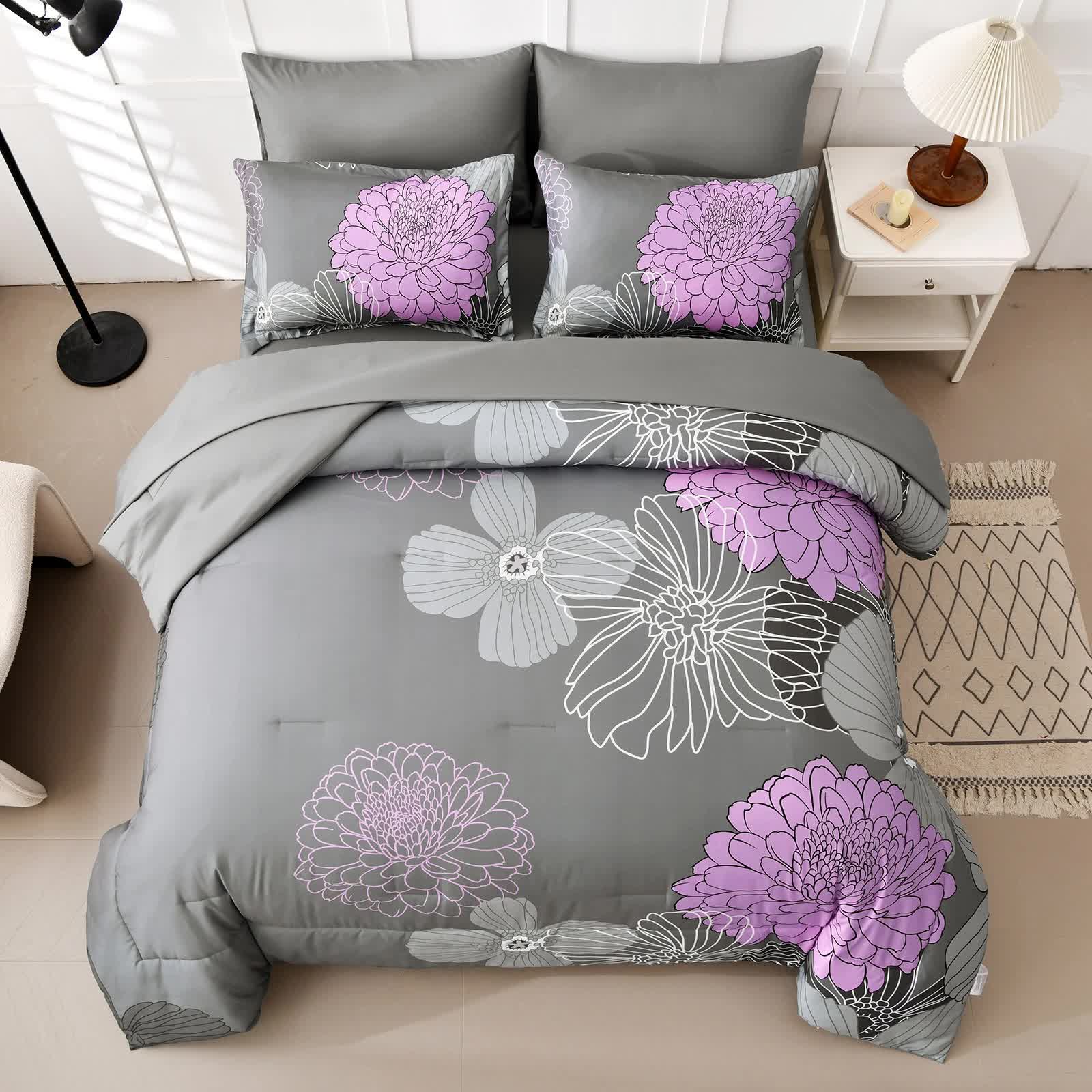 Quilts & Duvets: Cloud Nine grey purple Bedding  3‑Piece Comforter Set for Everyday Chill