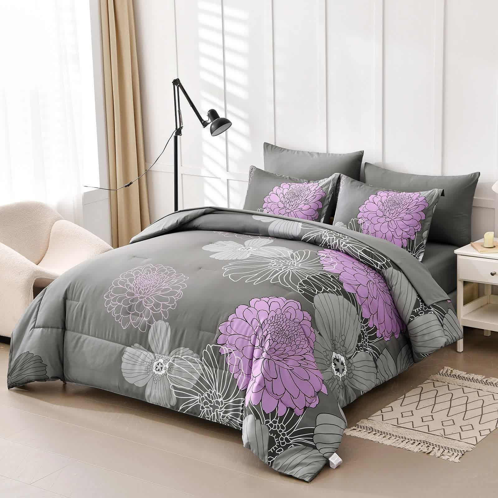 Quilts & Duvets: Cloud Nine grey purple Bedding  3‑Piece Comforter Set for Everyday Chill