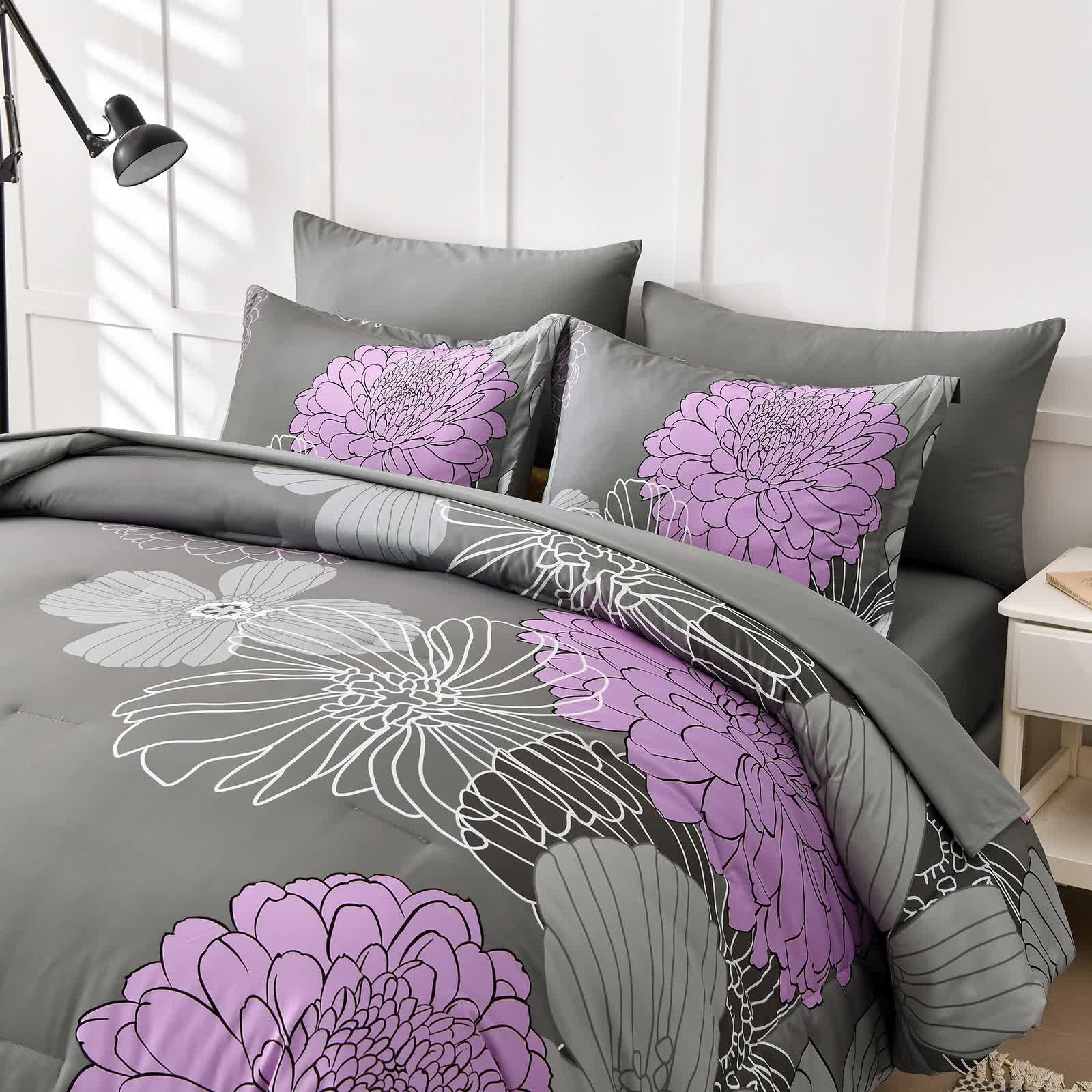 Quilts & Duvets: Cloud Nine grey purple Bedding  3‑Piece Comforter Set for Everyday Chill
