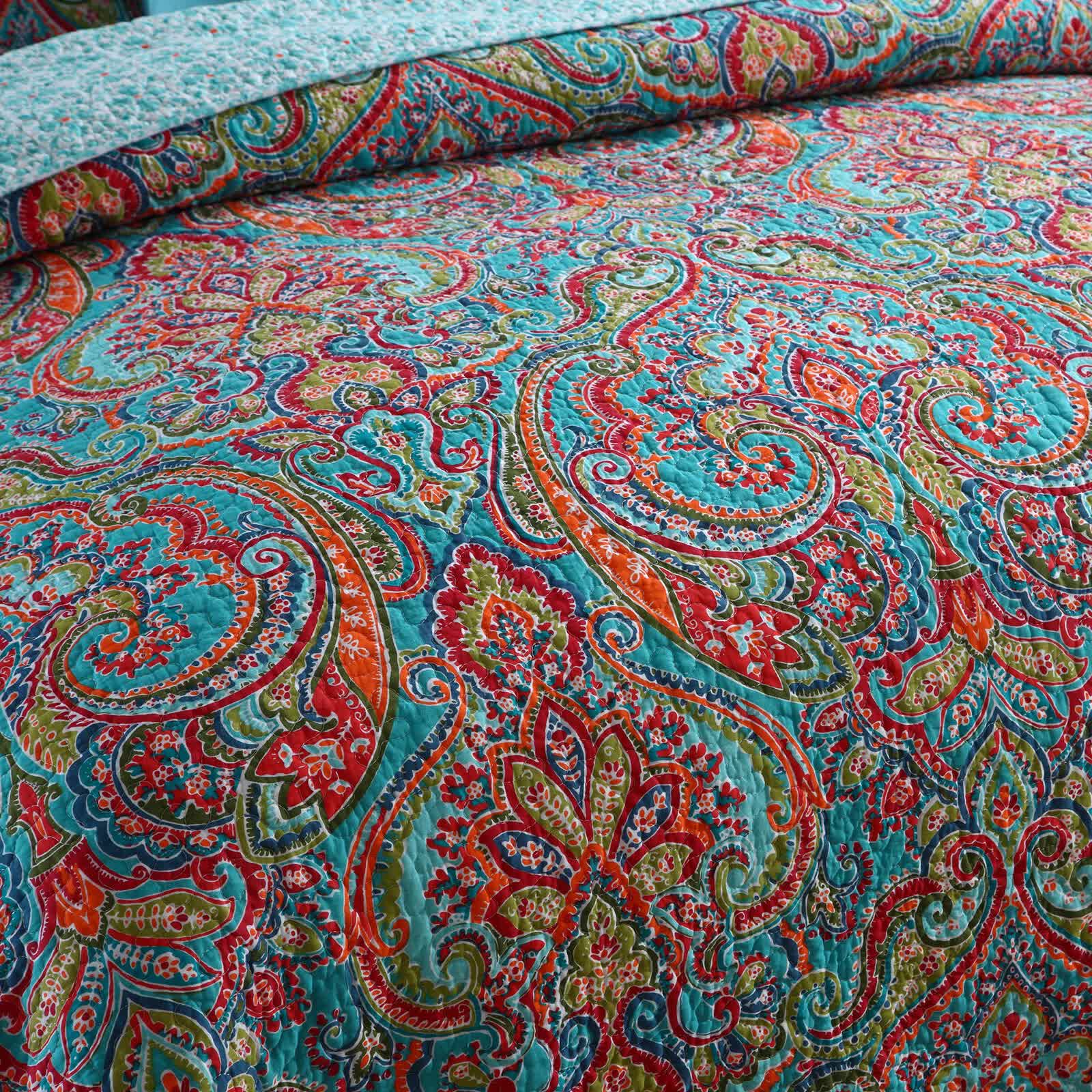 Quilts & Duvets: Blue Teal Boho Print Bedspread Quilt Set + Pillowcases