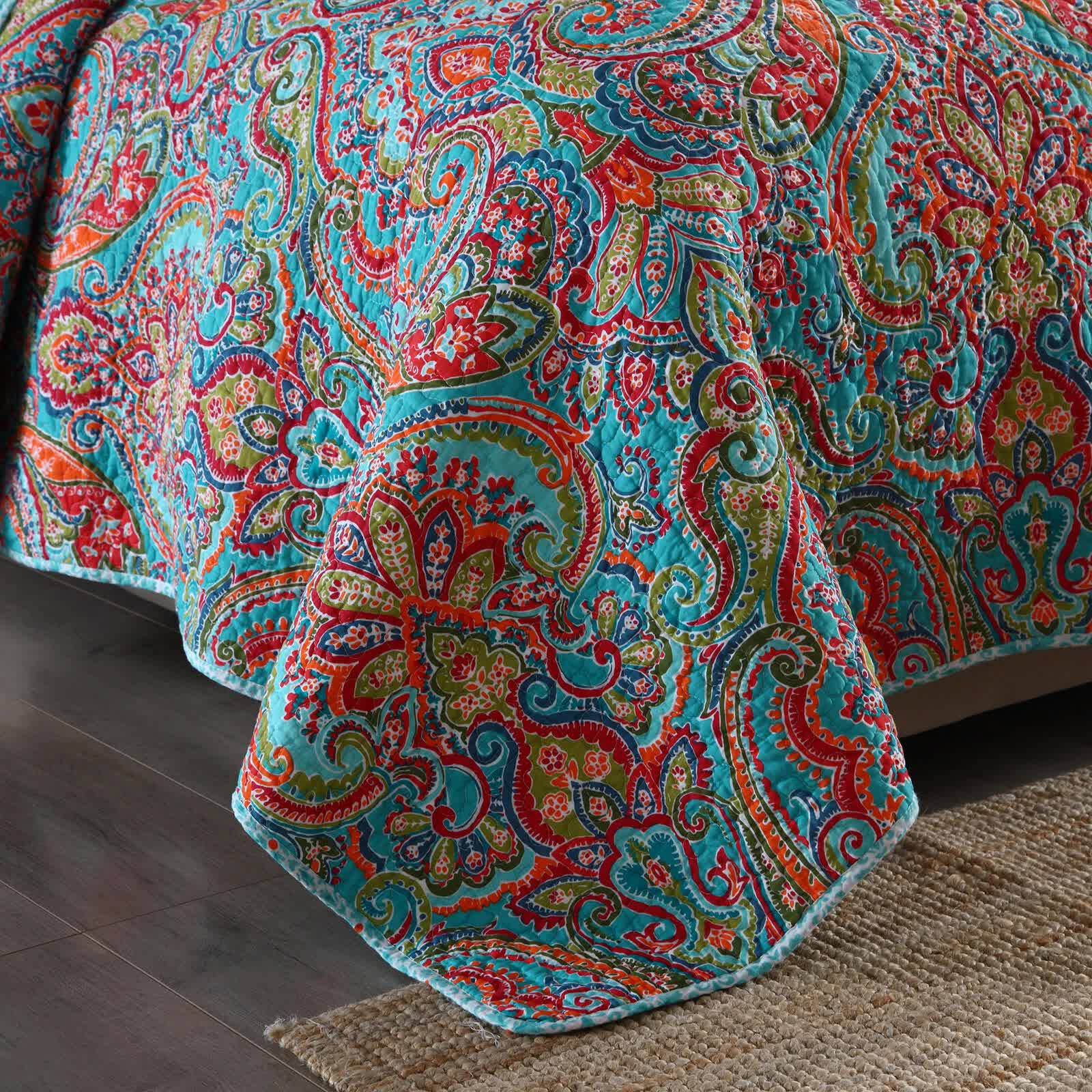Quilts & Duvets: Blue Teal Boho Print Bedspread Quilt Set + Pillowcases