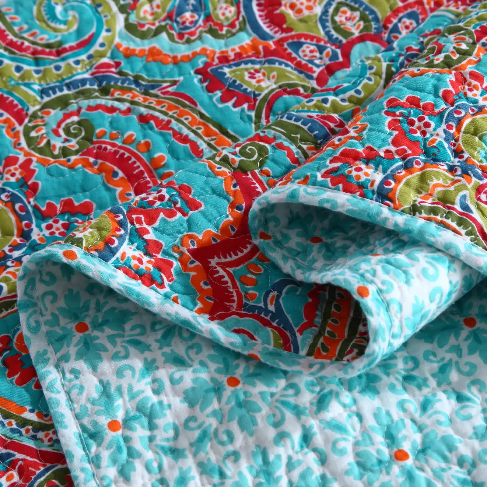 Quilts & Duvets: Blue Teal Boho Print Bedspread Quilt Set + Pillowcases