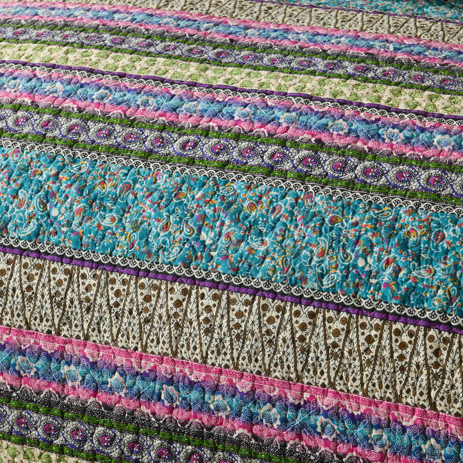 Quilts & Duvets: Grenn Teal Boho style Printed Bedspread Quilt Set + Pillowcases