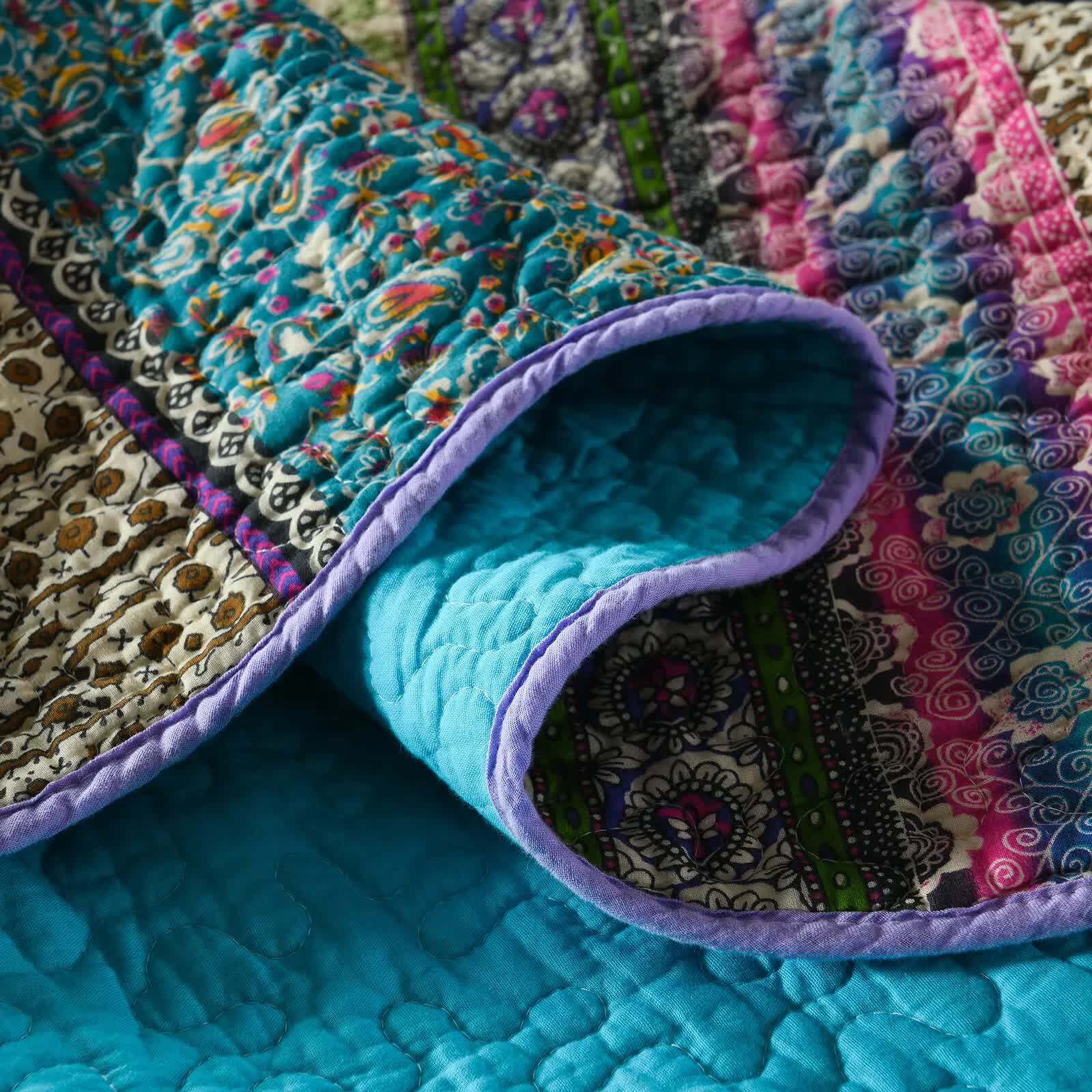 Quilts & Duvets: Grenn Teal Boho style Printed Bedspread Quilt Set + Pillowcases