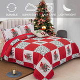 Quilts & Duvets: Elegant Red, greem & White Christmas Queen Bedspread Set
