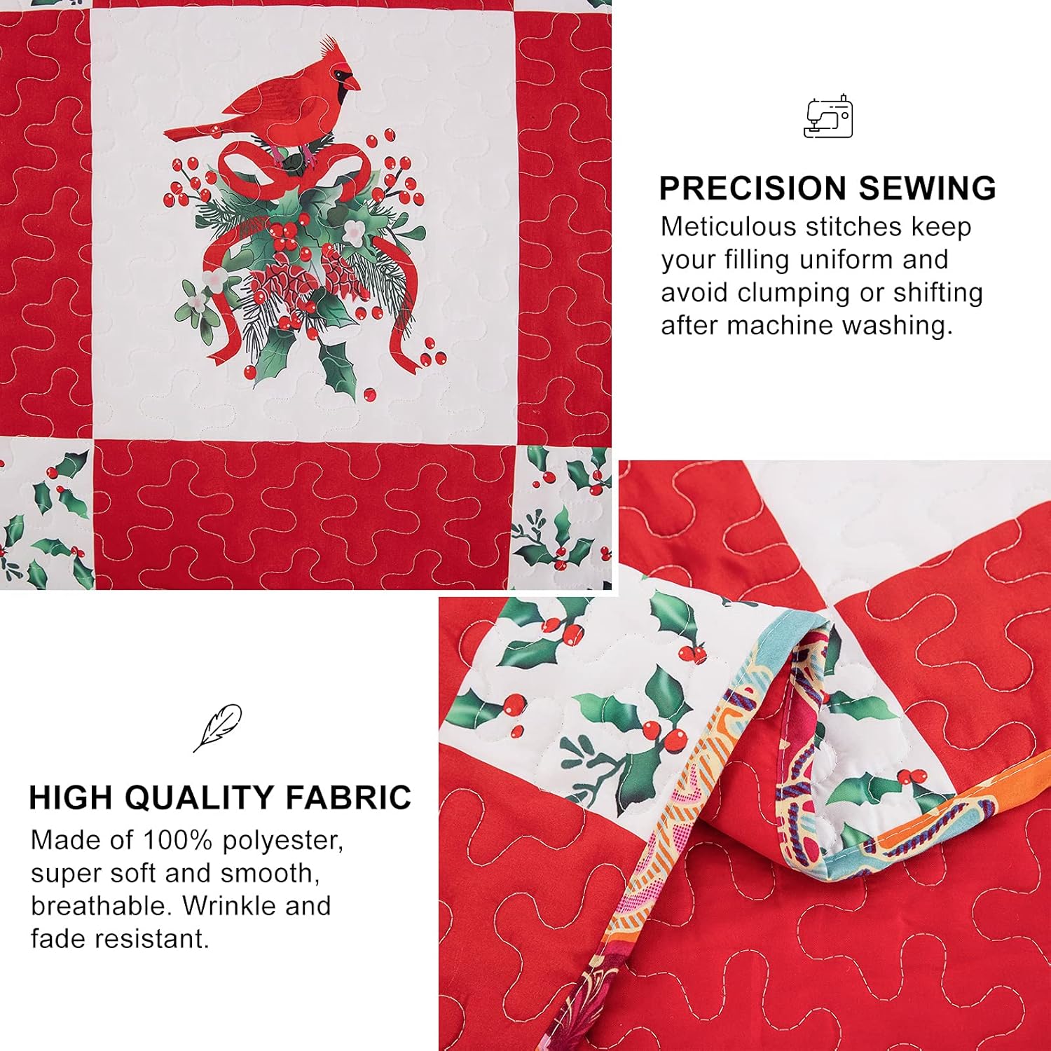 Quilts & Duvets: Elegant Red, greem & White Christmas Queen Bedspread Set