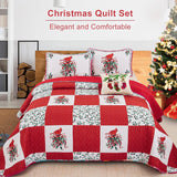Quilts & Duvets: Elegant Red, greem & White Christmas Queen Bedspread Set