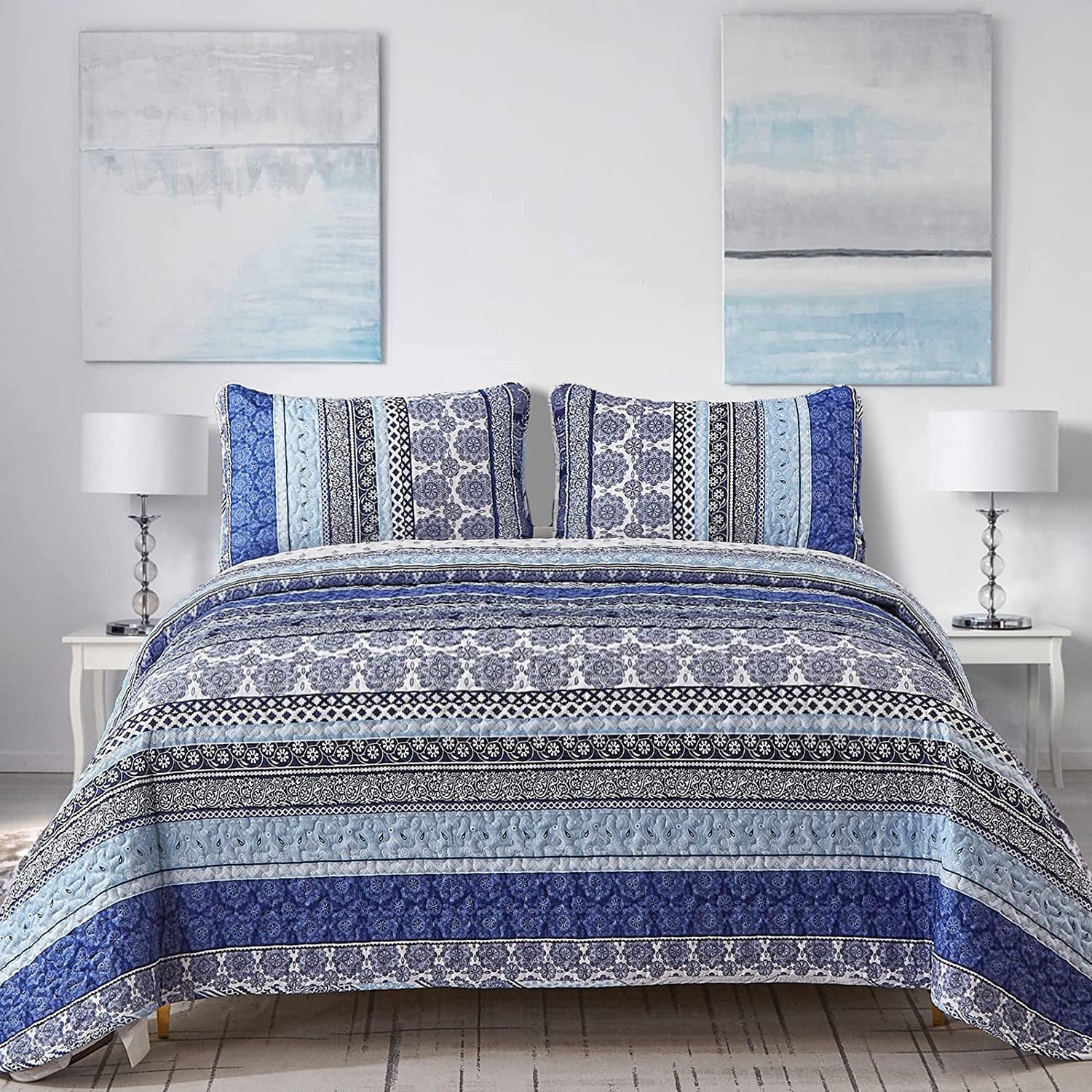 Blankets & Throws: Sophisticated Quilted Coverlet and Pillowcases Set: A Timeless Addition - Queen size