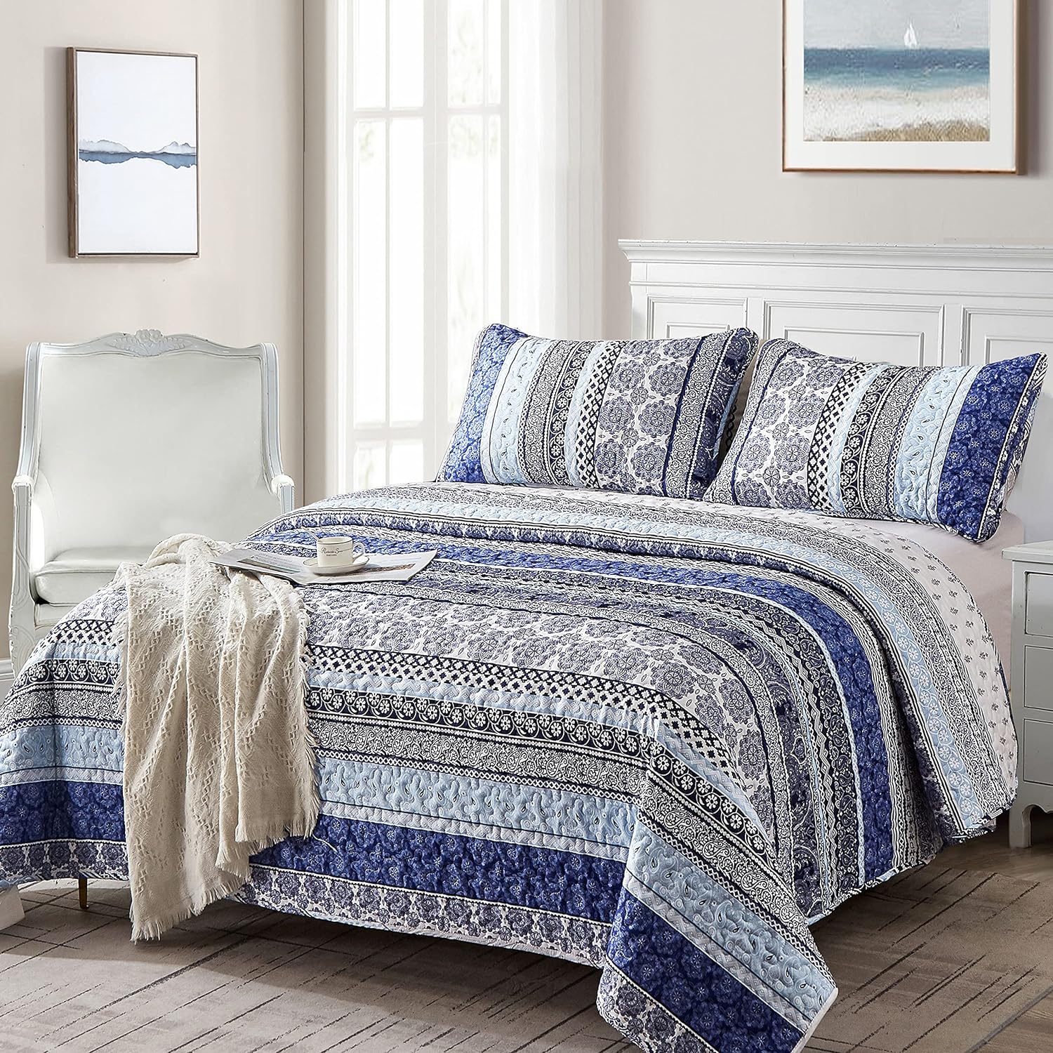 Blankets & Throws: Sophisticated Quilted Coverlet and Pillowcases Set: A Timeless Addition - Queen size