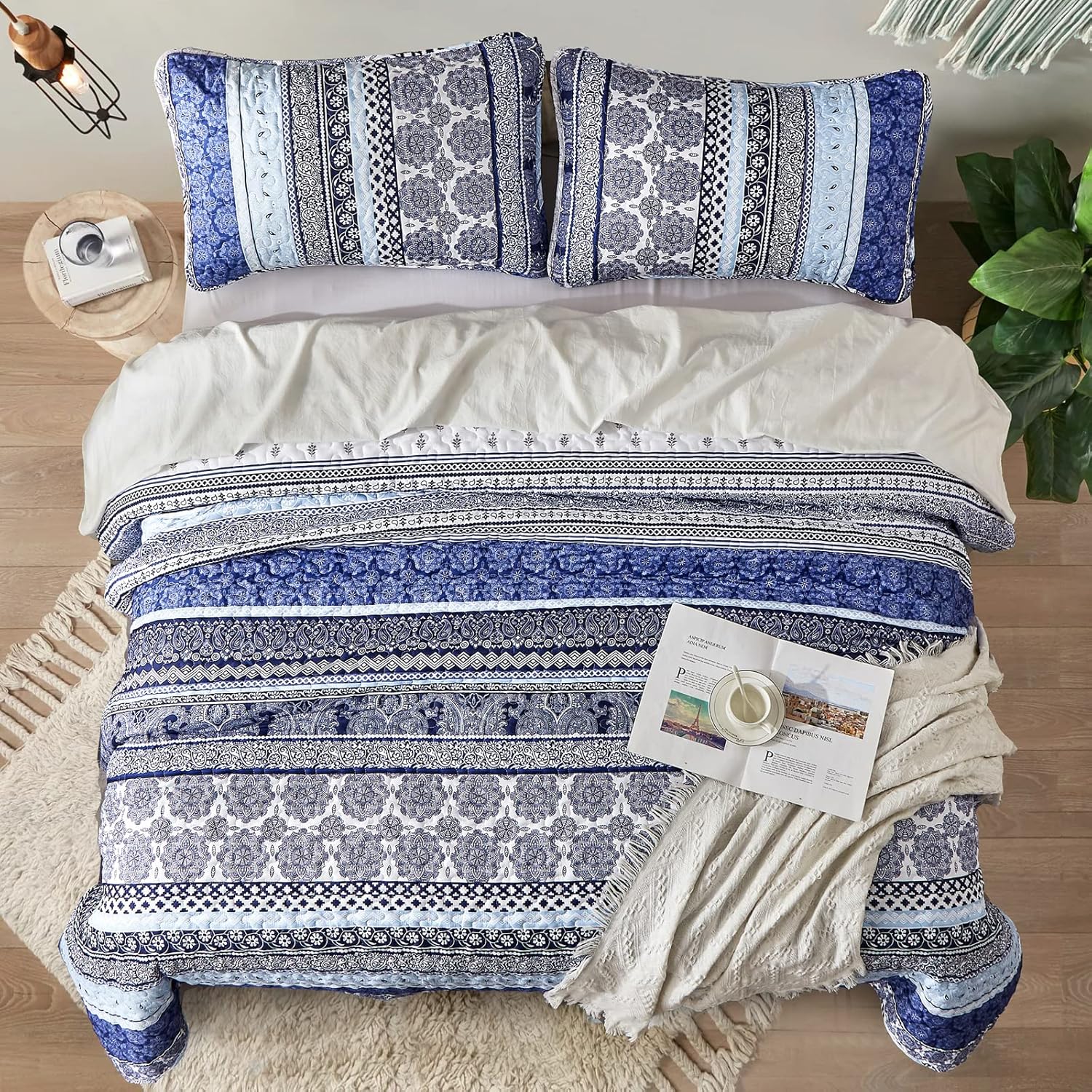Blankets & Throws: Sophisticated Quilted Coverlet and Pillowcases Set: A Timeless Addition - Queen size