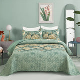 Quilts & Duvets: Meadow Butterfly Green Quilted Bedspread Set with Floral Details and Pillowcases