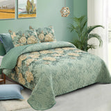 Quilts & Duvets: Meadow Butterfly Green Quilted Bedspread Set with Floral Details and Pillowcases